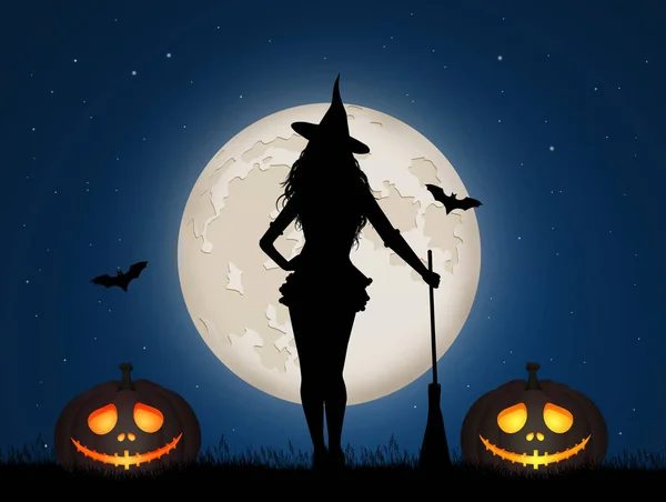 Illustratie Van Halloween Heks Nacht — Stockfoto