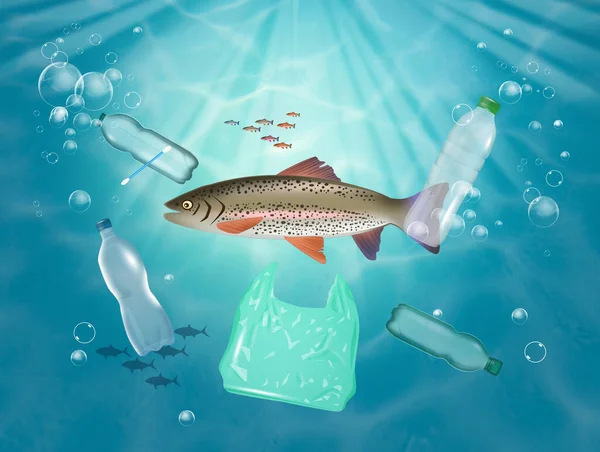 Fish Eats Plastic Sea — Stock Photo, Image