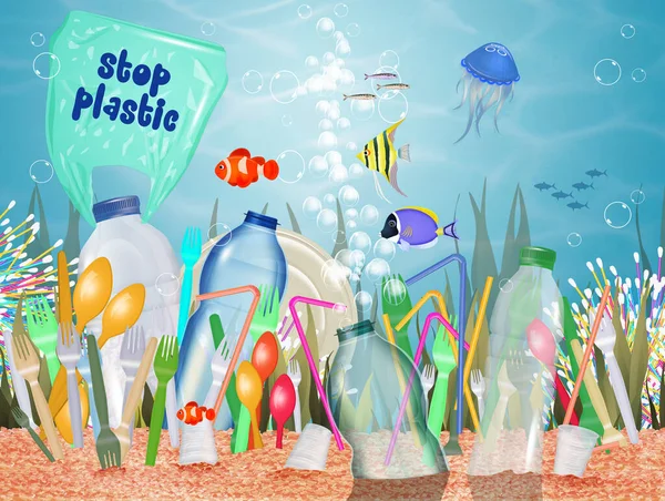 Peringatan Limbah Plastik Laut — Stok Foto