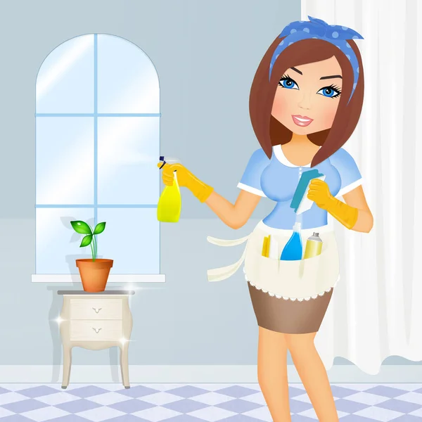 Housewife Does House Cleaning — Stock Photo, Image