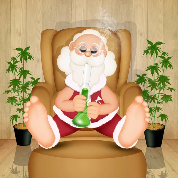 Santa Claus Kouří Bong Křesle — Stock fotografie