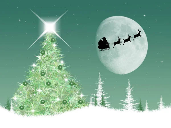 圣诞明信片上的圣诞老人雪橇 — 图库照片