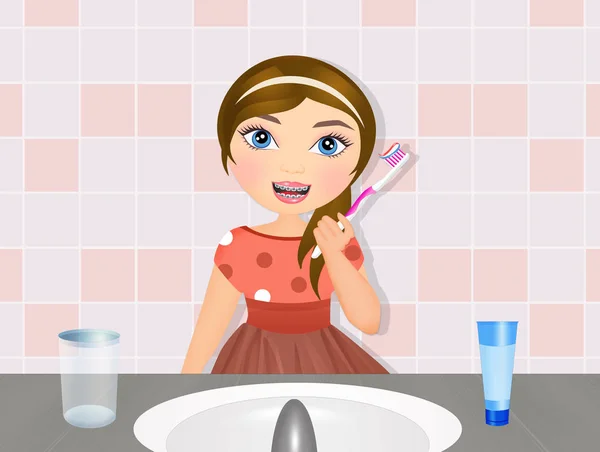 Little Girl Brushes Her Teeth — Stock Photo, Image