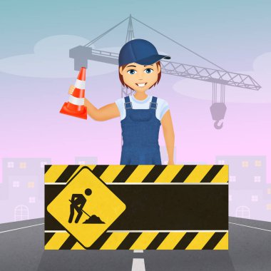 Yoldaki insan işçisinin çizimi