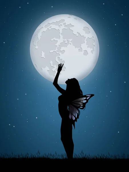 Ragazza toccare la luna — Foto Stock