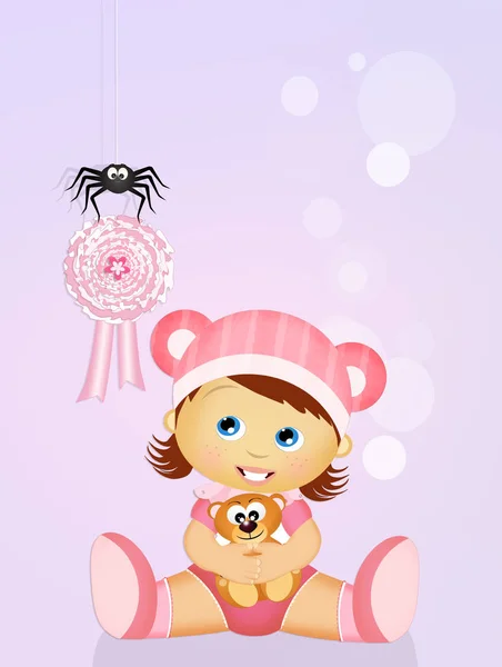 女婴用粉红缎带 — 图库照片