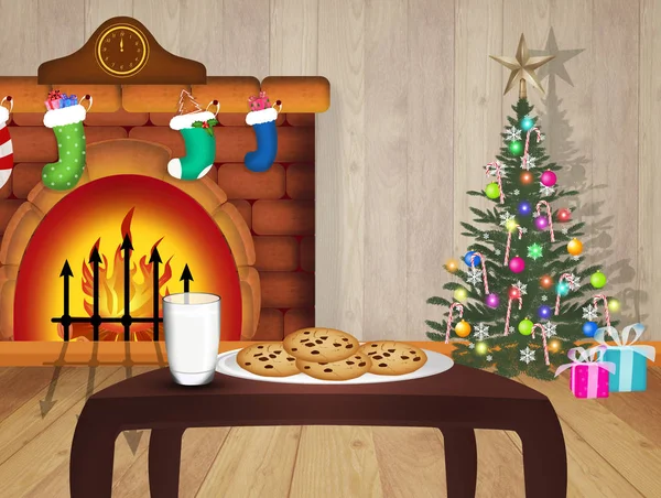 Überraschung Für Weihnachtsmann Mit Milch Und Keksen — Stockfoto