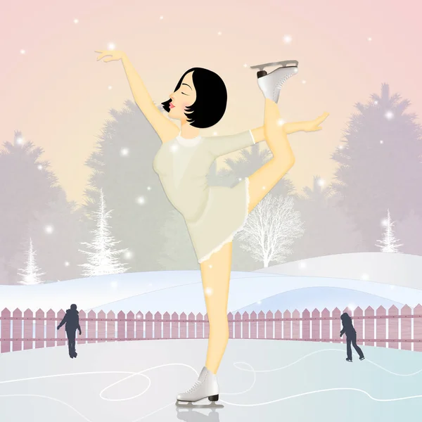 Brunette Girl Skating Ice — Stock Photo, Image