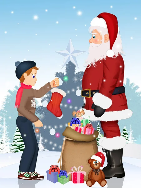 Kind Kerstman Met Geschenk — Stockfoto