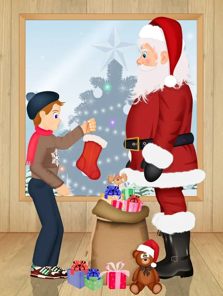 Santa Claus Con Saco Regalos — Foto de Stock