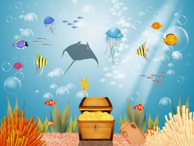 Deniz tabanının komik bir çizimi