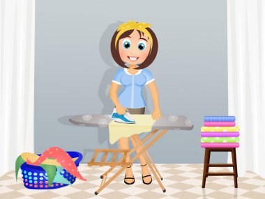 kadın ütü illüstrasyon