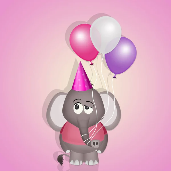 Elefante Bambino Con Palloncini Cartolina Festa Compleanno — Foto Stock