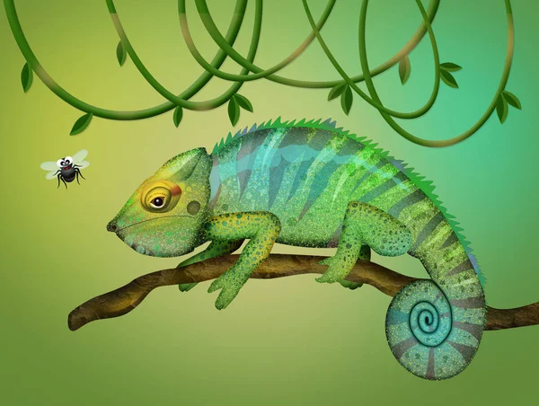 Illustration Chameleon Flies — 스톡 사진
