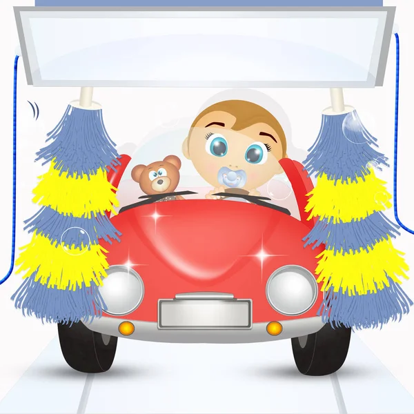 Ilustracja Myjni Samochodowej Dziecka — Zdjęcie stockowe