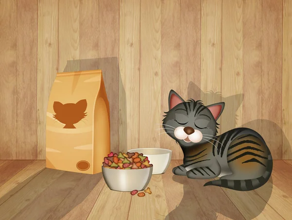 Απεικόνιση Της Γάτας Τρώει Κροκέτες — Φωτογραφία Αρχείου