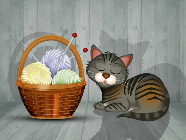 Cat Plays Balls Wool — Stock Photo, Image