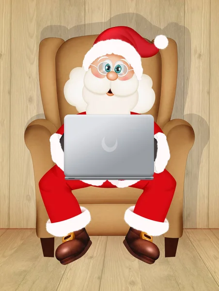 Papai Noel Com Laptop — Fotografia de Stock