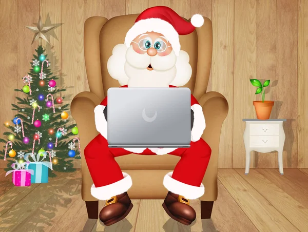 Ilustração Santa Claus Com Laptop — Fotografia de Stock