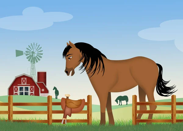 Illustrazione Del Cavallo Nell Azienda Agricola — Foto Stock