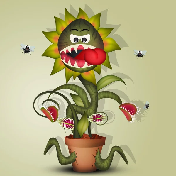 Funny Illustration Carnivorous Plants — 스톡 사진