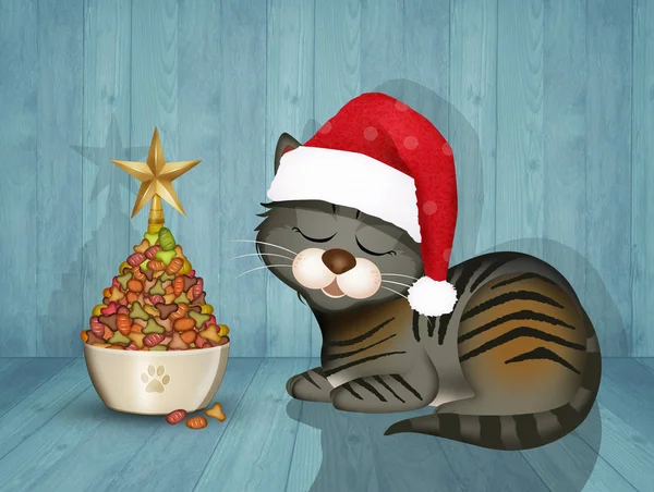 Nice Illustration Christmas Tree Cat — Stock Photo, Image