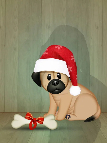 Illustrazione Osso Regalo Natale Cagnolino — Foto Stock