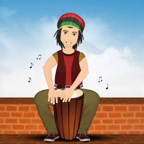 Illustration Man Plays Percussion Drums — 스톡 사진