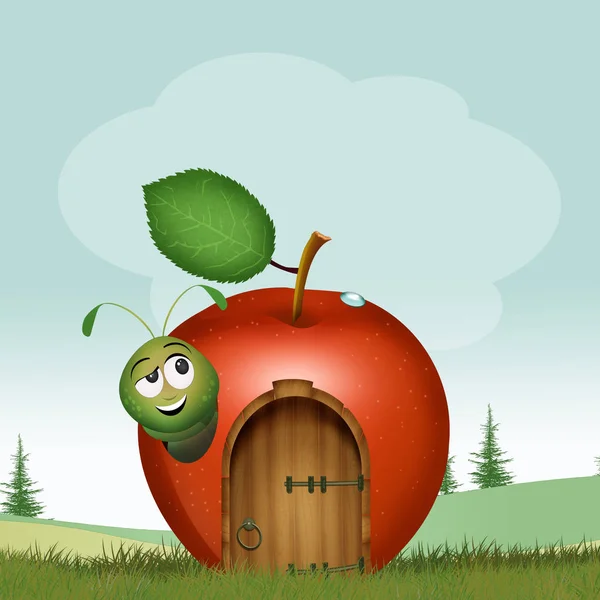 Funny Caterpillar House Apple — Stock Photo, Image