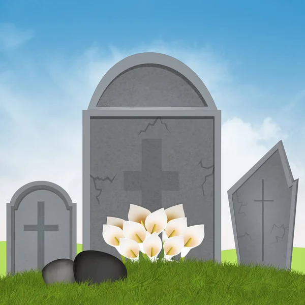Ilustración Lápidas Cementerio —  Fotos de Stock