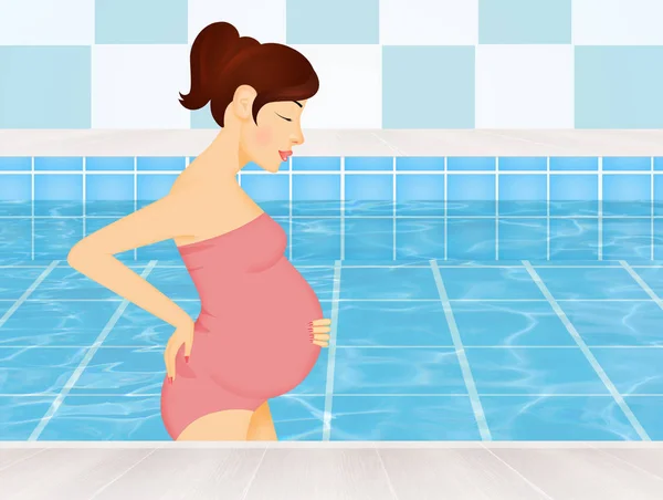 Pregnant Woman Swimming Pool — Stock Photo, Image