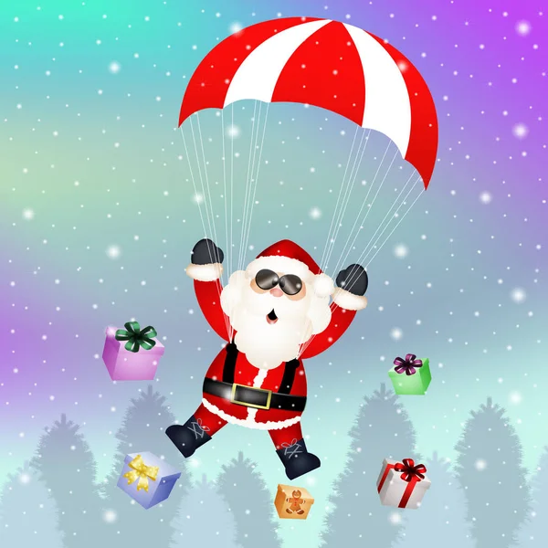Paraşüt Ile Noel Baba — Stok fotoğraf