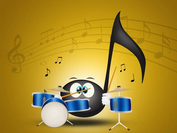 illustration of musical note plays the drums