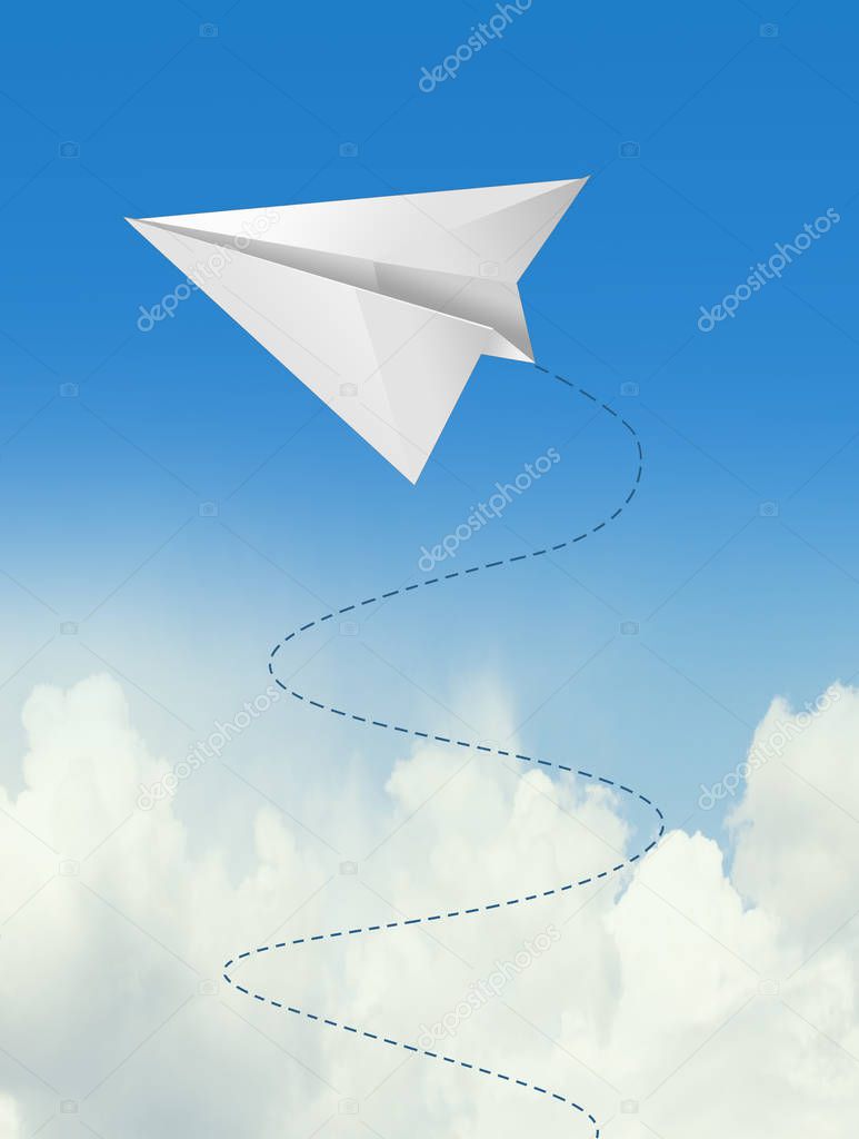 illustration of paper airplane in the blue sky