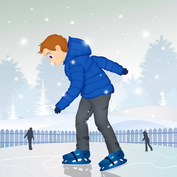冬の氷の上の子供スケートのイラスト — ストック写真