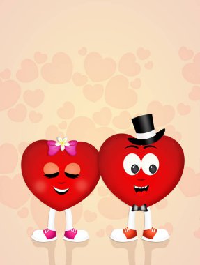 Karikatür kalpli sevgililer günü kartpostalı.