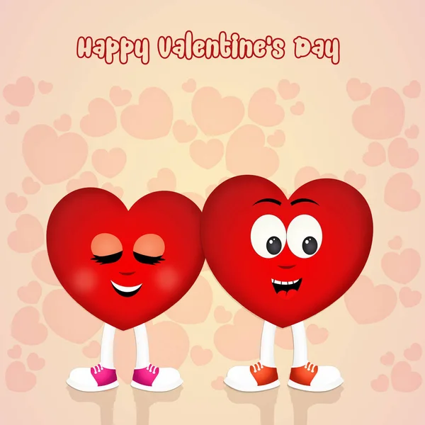 Valentine Day Postcard Cartoon Hearts — Stock Photo, Image