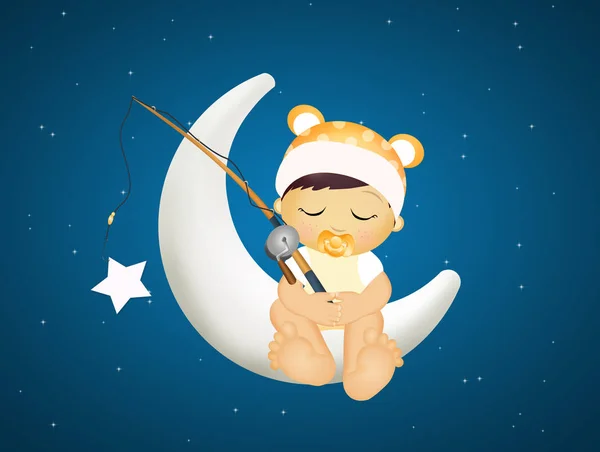 Baby Sitzt Auf Dem Mond — Stockfoto