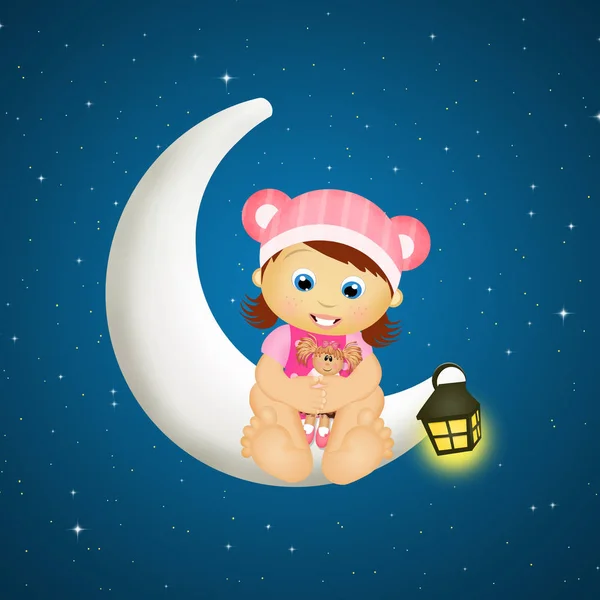 Ayın Üzerinde Oturan Bebek Kız — Stok fotoğraf