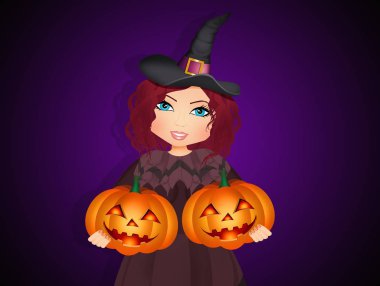 Cadılar Bayramı cadısı ve iki balkabağı