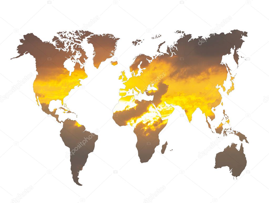 illustration of sunset in the world map