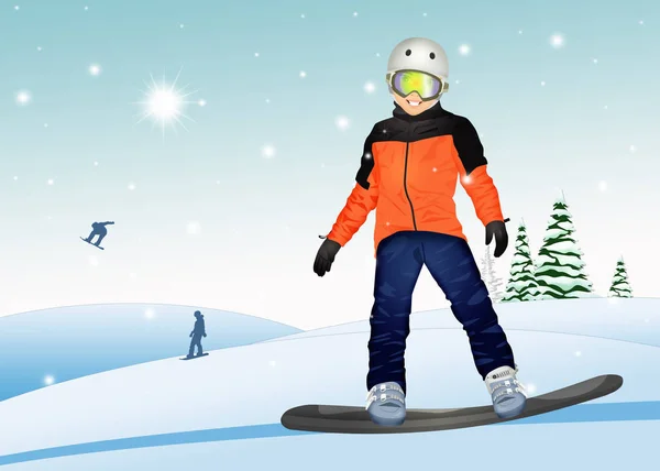 Illustration Garçon Avec Snowboard — Photo