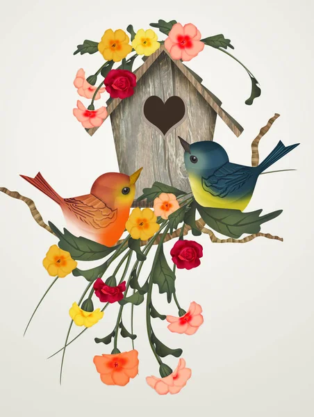 Ilustração Casa Aves Primavera — Fotografia de Stock