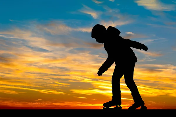 Child Skating Ice Sunset — Stock Photo, Image