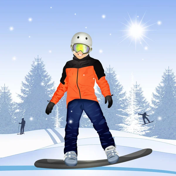 スノーボードを持つ少年のイラスト — ストック写真