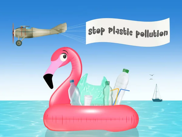 Ilustrasi Peringatan Sampah Plastik — Stok Foto