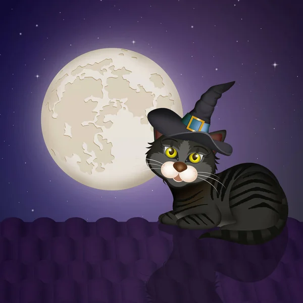 Fekete Macska Tetején Halloween — Stock Fotó