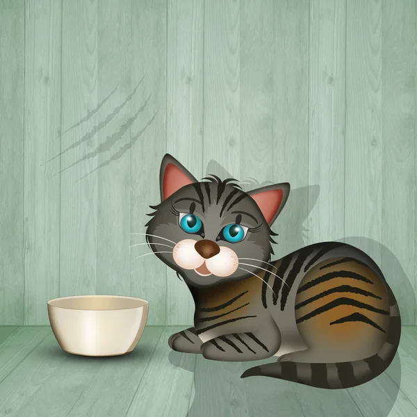 Illustration Cat Drinks Milk — Stock Photo, Image