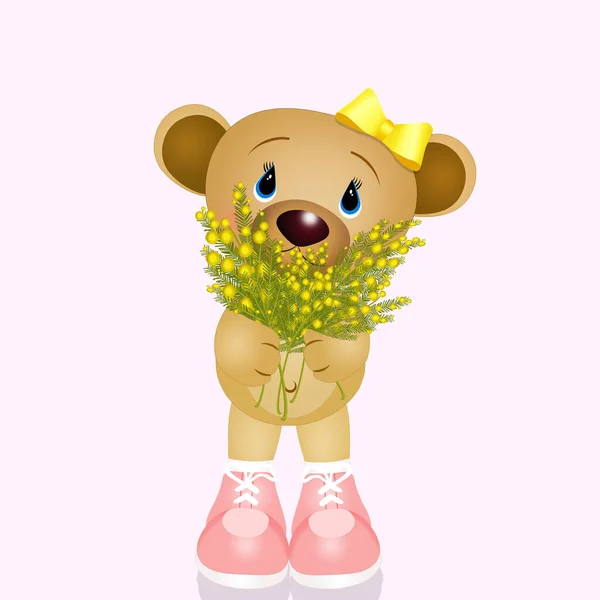 Urso Engraçado Com Mimosa Para Dia Das Mulheres — Fotografia de Stock