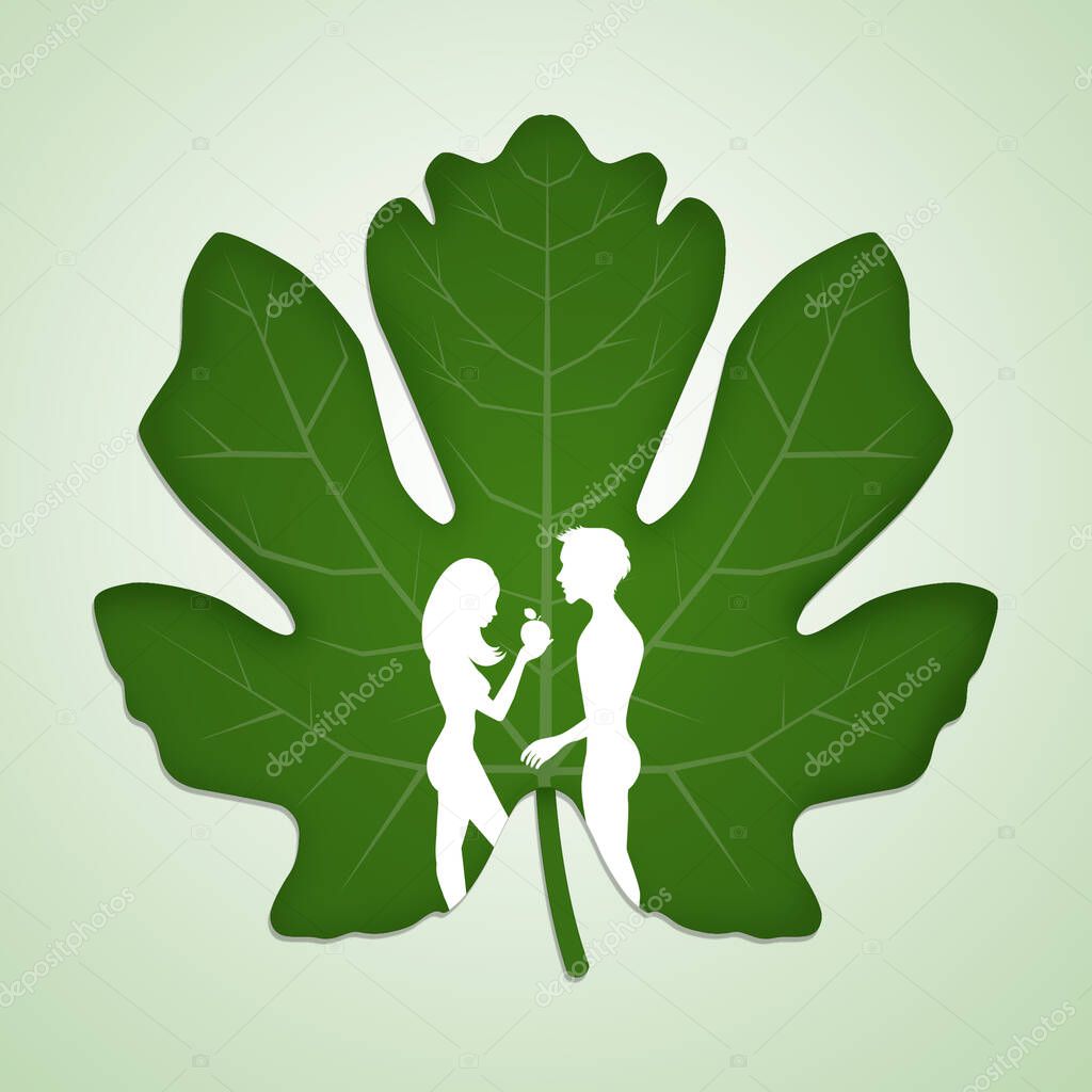 Silhouette of Adam and Eve on the fig leaf